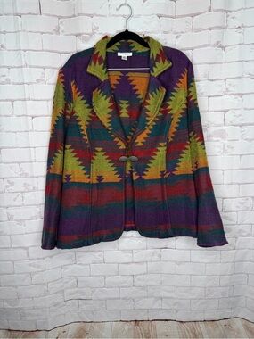 Southwestern Patterned Knit Blazer Jacket - Purple, Green, Red